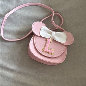 Pink small shoulder crossbody purse with mouse ears & Initial L new
